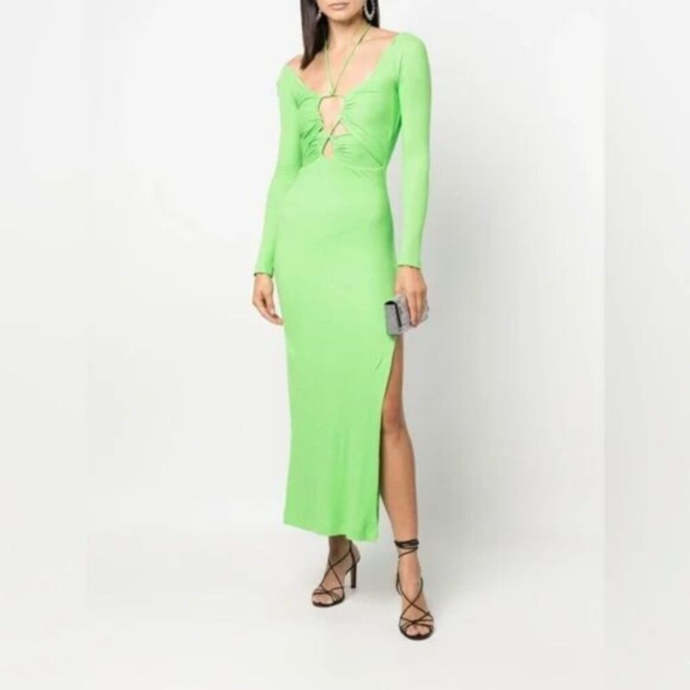Lama Jouni‎ Maxi Dress Women’s Small Green Cut Out Long Sleeve Evening Glam